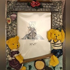 Vintage Precious Moments Teddy Bear Picture Frame with Yellow Bears